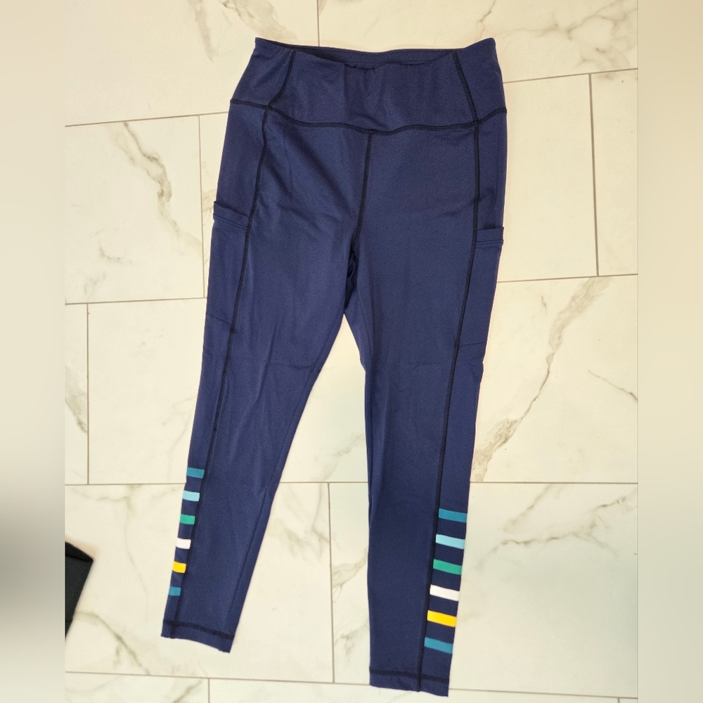T By Talbots Navy Performance Interlock Leggings … - image 1